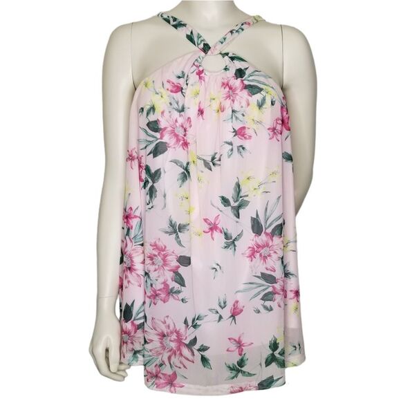 Torrid Mesh Halter O-Ring Tank Top All Over Floral Print Pink Size 2 - Picture 12 of 12